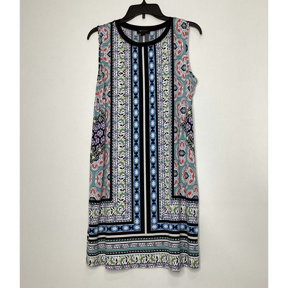 AB Studio Women’s Size S Sleeveless Dress Boho Print Stretch Summer Comfy